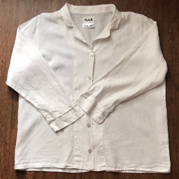 Flax Tops - Flax In-Line Classic White Linen Blouse